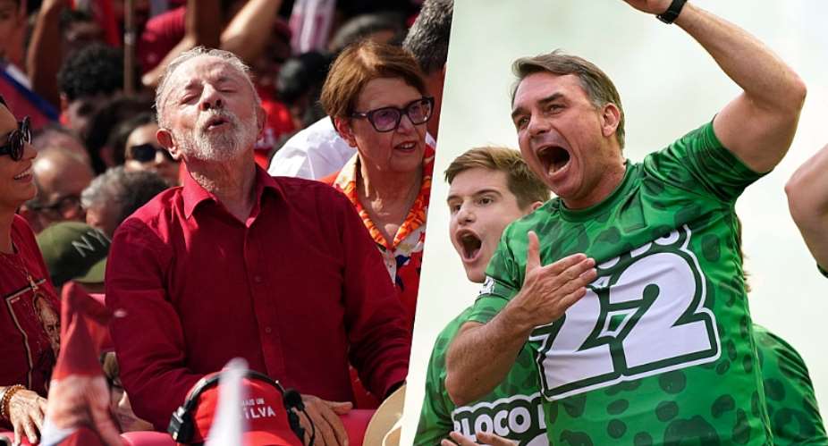 The final stretch of the election campaign is under way in Brazil as President Luiz Inacio Lula da Silva (L) faces far-right challenger Flavio Bolsonaro. -  AP et Studio graphique FMM