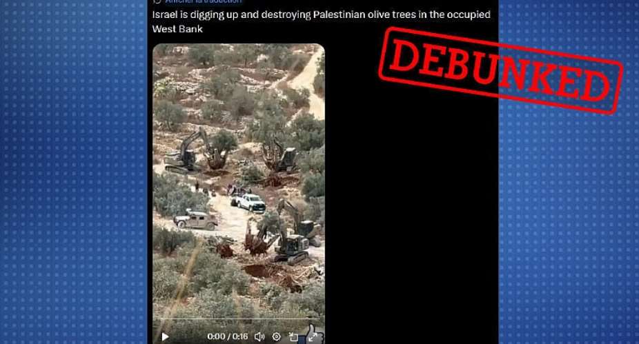 This video, said to show olive trees being ripped up in the West Bank, was posted online on October 14, 2026. However, it turns out it was generated by artificial intelligence. -  X