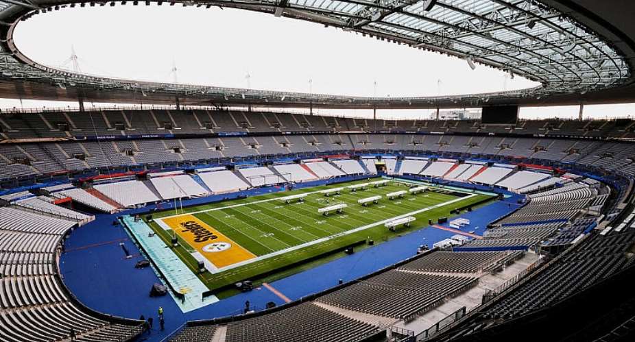 A general view of the Stade de France with NFL field marking on Thursday, Oct. 22, 2026, in Saint-Denis, north of Paris, ahead of Sundays game between the Pittsburgh Steelers and the New Orleans Saints. -  Greg Payan, AP