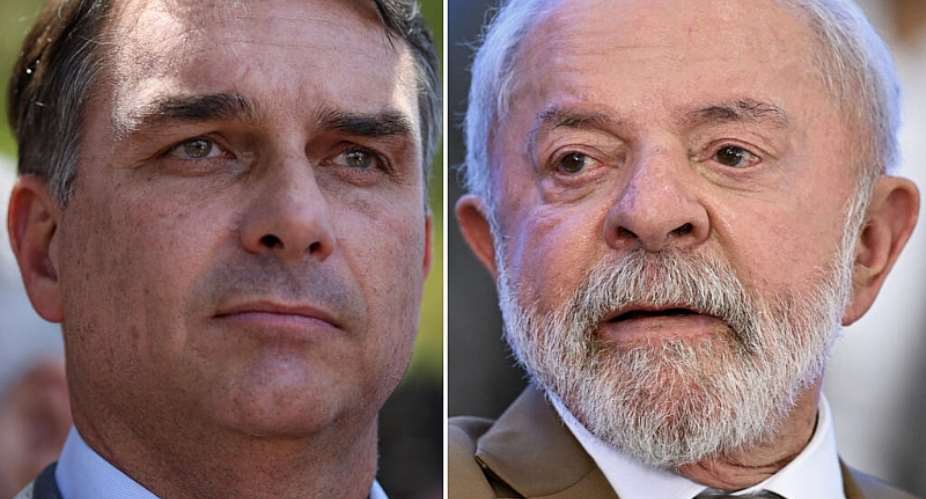 Conservative Senator Flavio Bolsonaro on October 7, 2026 and left-wing President Lula on March 12, 2026. -  Evaristo Sa, Sergio Lima, AFP