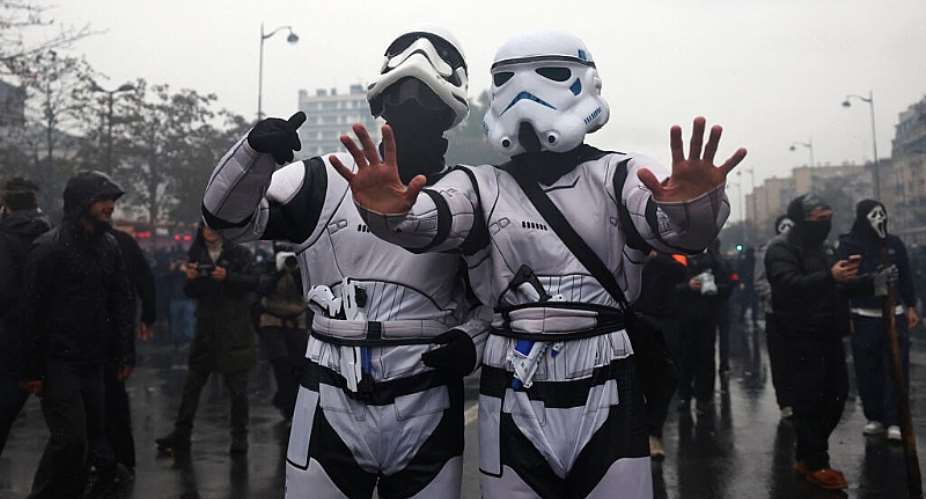 Protesters dressed as Stormtroopers attend a demonstration organised by trade unions in Paris as part of nationwide protests called by the Yellow Vests movement joined by French high school and university students against the cost of living and rising fuel prices, in France on October 24, 2026. -  Abdul Saboor, Reuters -  Abdul Saboor, Reuters
