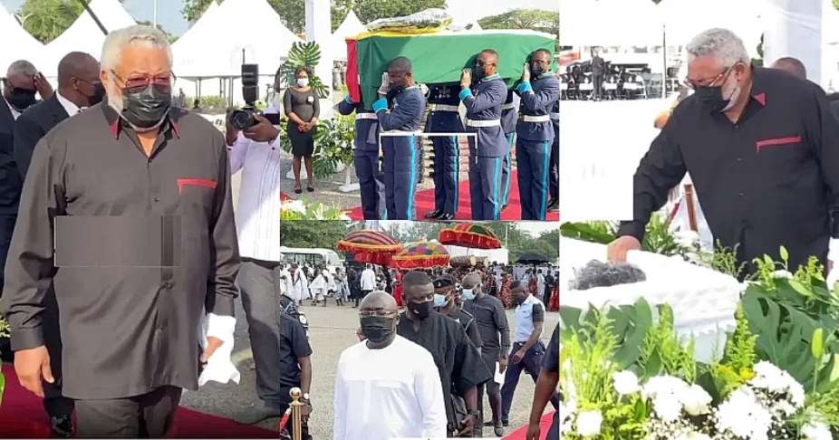JJ Rawlings placing a rose flower on the mum's remains