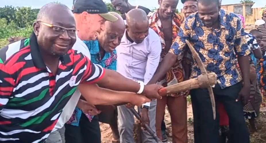 Akatsi south Mp and his NGO break the ground again for the construction of a 4 Unit classroom block at Sesime
