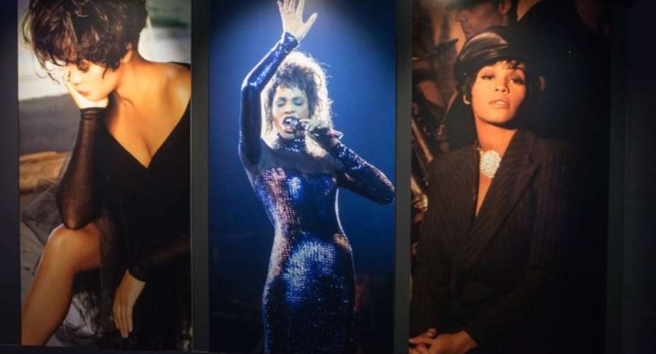 Portraits of Whitney Houston, on view at the 'Whitney!' show at the Grammy Museum in Newark