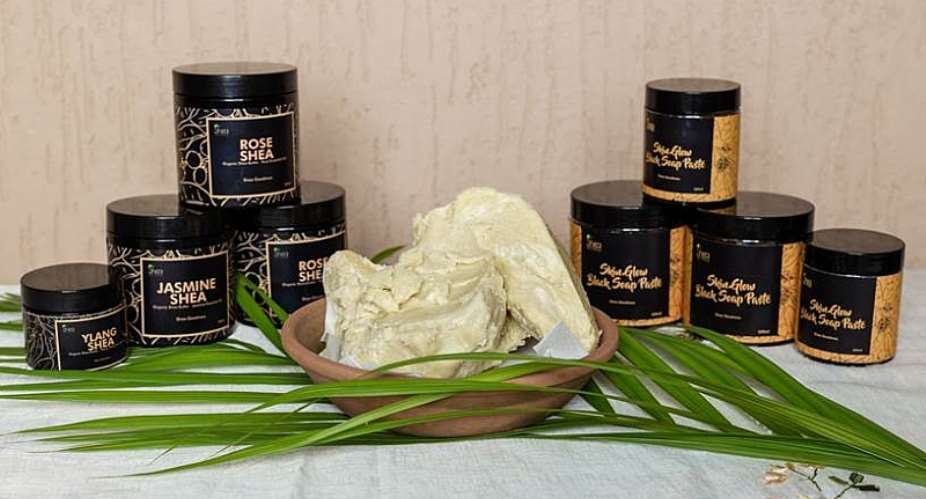 Locally branded shea butter produced by Shea Sentials Ghana