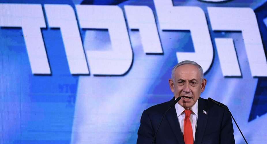Israels Prime Minister Benjamin Netanyahu addresses his supporters at an election night rally in Jerusalem. -  Jewel Samad, AFP