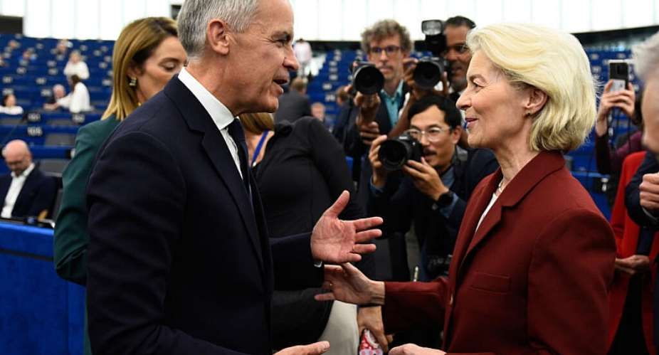 Canadas Prime Minister Mark Carney speaks with European Commission President Ursula von der Leyen at the European Parliament in Strasbourg, France, on September 17, 2026. -  Pascal Bastien, AP