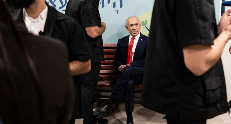 Israels Prime Minister Benjamin Netanyahu sits on a bench after voting at a polling station in Jerusalem on October 27, 2026. -  Jewel Samad, AFP via AP