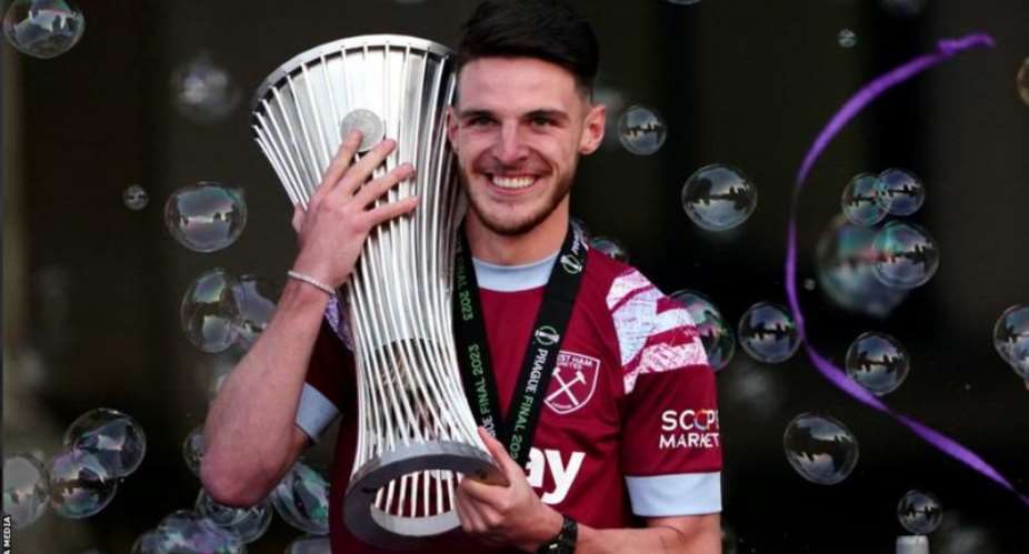 Declan Rice captained West Ham in their 2-1 win over Fiorentina in the Europa Conference League final on 7 June