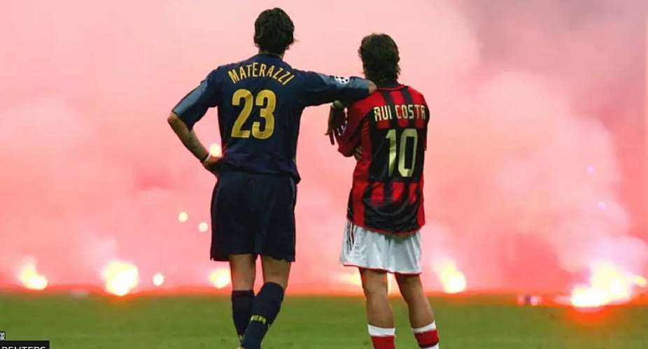 ReutersImage caption: An image of Inter defender Marco Materazzi leaning on the shoulder of Milan attacker Rui Costa has become one to symbolise the teams local rivalry