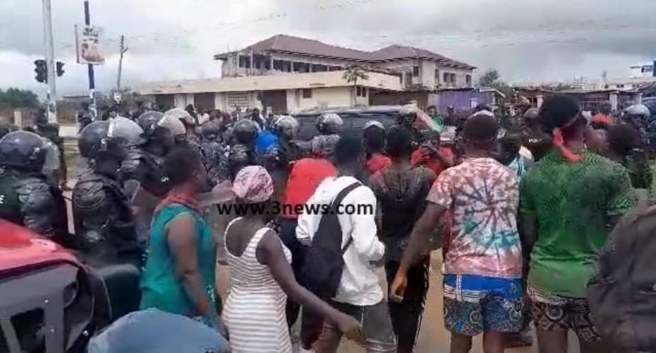 Ashaiman: Officer rushed to hospital after protesters pelted police officers with stones