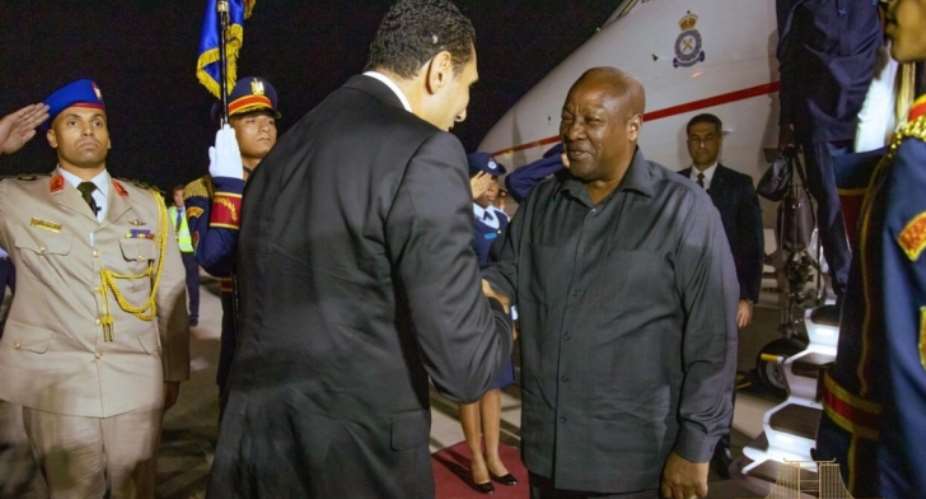 Mahama Arrives in Egypt for AU MidYear Summit and Alamein Africa Forum