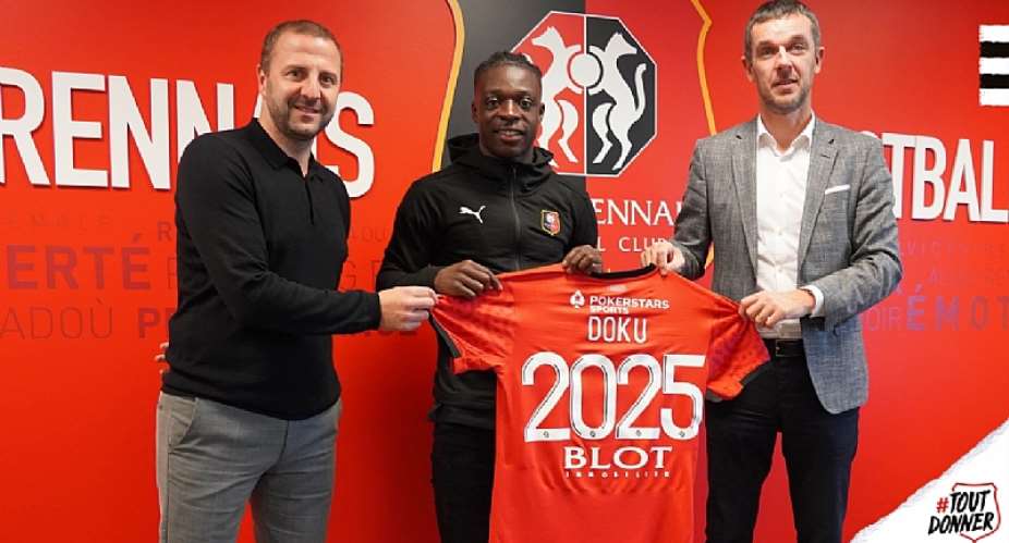 Stade Rennais FC officials unveiling Jeremy Doku