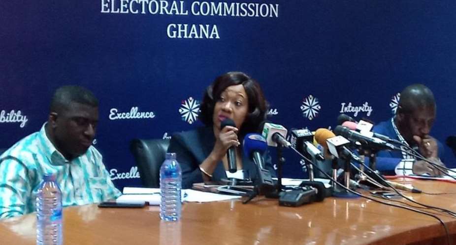 Electoral Commission chair Mrs, Jean Mensah addressing a press conference