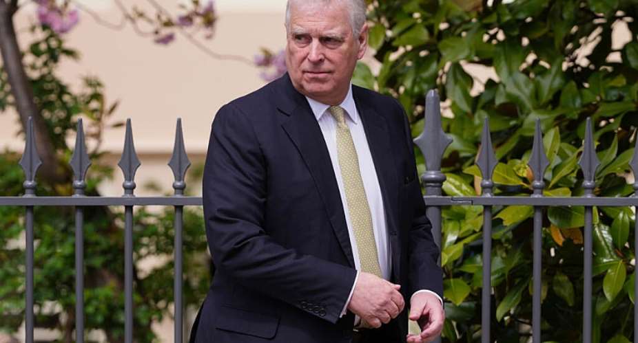 Britains Andrew Mountbatten-Windsor, formerly known as Prince Andrew,  at St. Georges Chapel, Windsor Castle, England, on April 20, 2025. -   Kirsty Wigglesworth, AP
