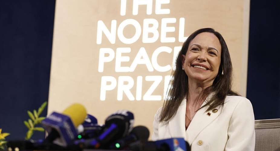 2025 Nobel Peace Prize laureate Maria Corina Machado addresses a press conference at the Grand Hotel in Oslo, Norway, 11 December, 2025. -  AFP - ODD ANDERSEN