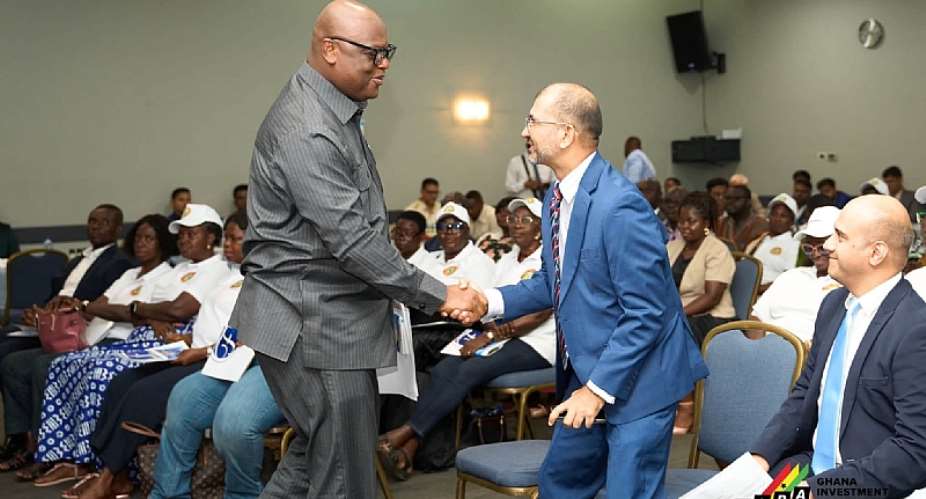 Ghana Investment Promotion Authority CEO, Simon Madjie, in a handshake with Indian High Commissioner to Ghana, H.E. Suinder Bhagat