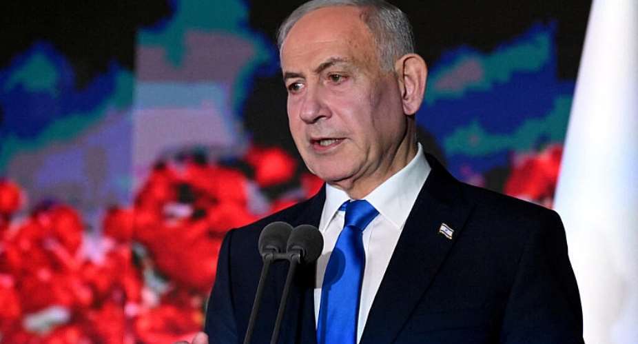 Israeli Prime Minister Benjamin Netanyahu speaks at a ceremony to mark three years since the October 7 attack by Hamas on Monday, October 5, 2026. -  Debbie Hill, Reuters