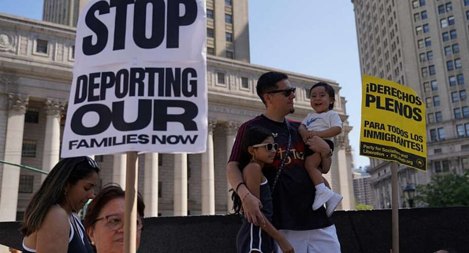 Protesters at Foley Square during an ICE Out of New York: Stop the Deportation rally in New York City, 9 August, 2025. - REUTERS - Ryan Murphy