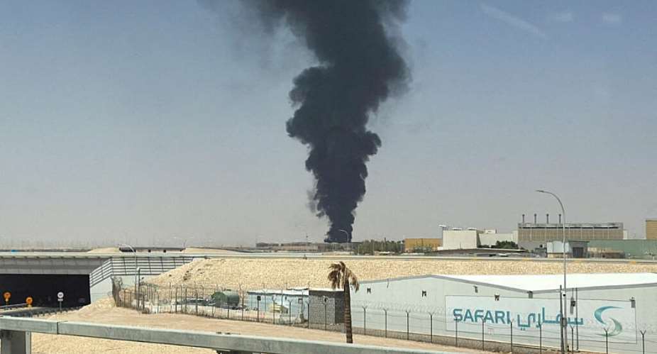Large plume of black smoke rises from the fuel storage area at King Khalid International Airport, in Riyadh, Saudi Arabia, September 19, 2026 -  Reuters