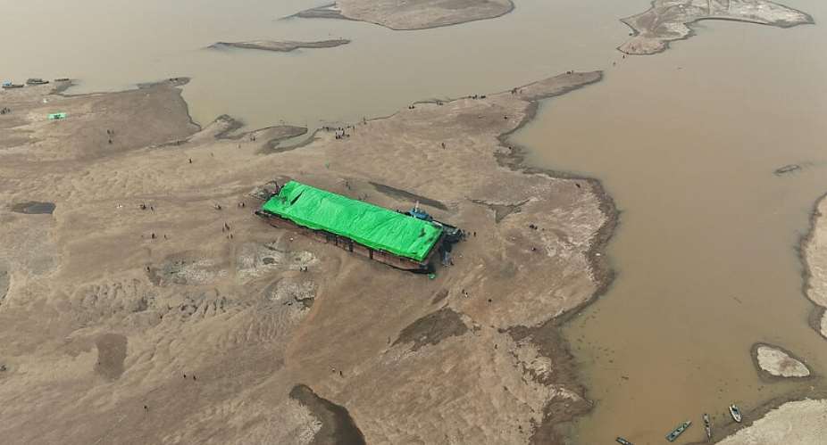 A file image of a barge stranded on the dry riverbed of the Kapuas River in Sekadau, West Kalimantan, Indonesia, on September 11, 2026. -  Tatan Syuflana, AP