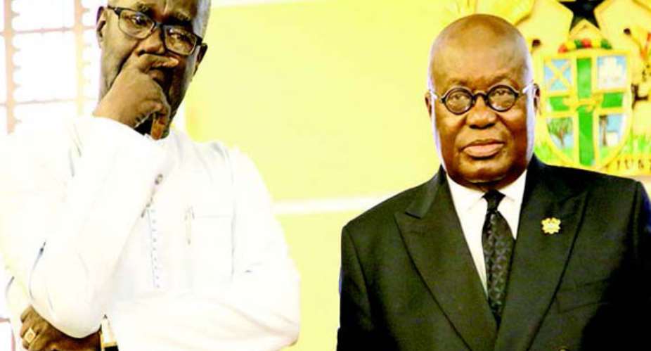 President Akufo-Addo with a despondent Arafan Kabine Kaba left, the outgoing ambassador. Picture by Gifty Ama Lawson.