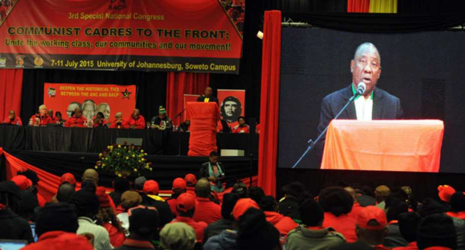 South African President Cyril Ramaphosa addresses a meeting of the SACP in 2015.  - Source: GCIS: Flickr