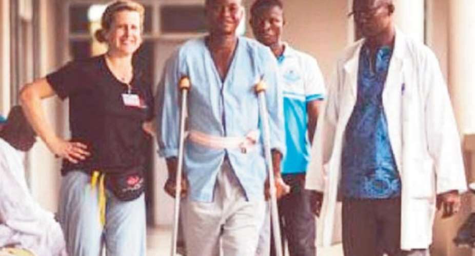 A patient walking after the operation