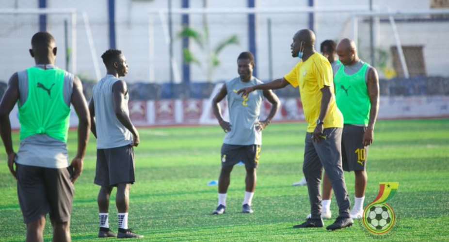 Black Stars players getting instructions from Coach CK Akonnor