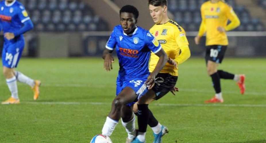 Kwame Poku in action for Colchester United against Southend United