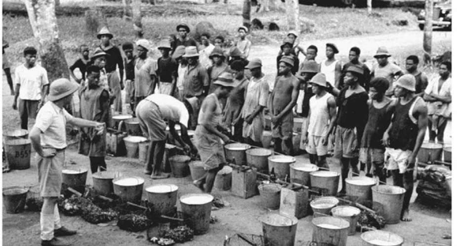 Africans working at the European rubber industry during the colonial era, but today, we are in a modern diplomatic slavery