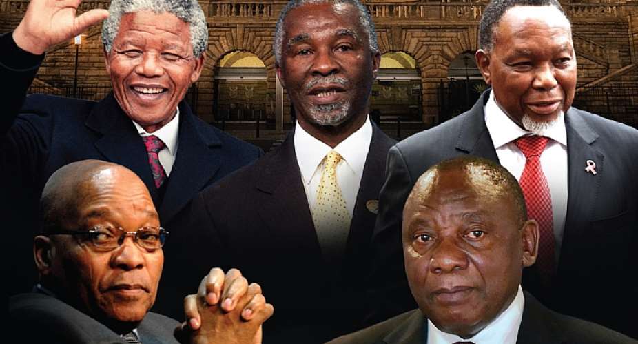South Africa's democratic era presidents, Nelson Mandela, Thabo Mbeki, Kgalema Motlanthe, Jacob Zuma and Cyril Ramaphosa. - Source: Penguin Random House South Africa