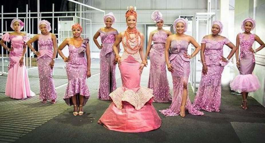 Checkout Actress, Adesua Etomis outfit with her Bridal Train