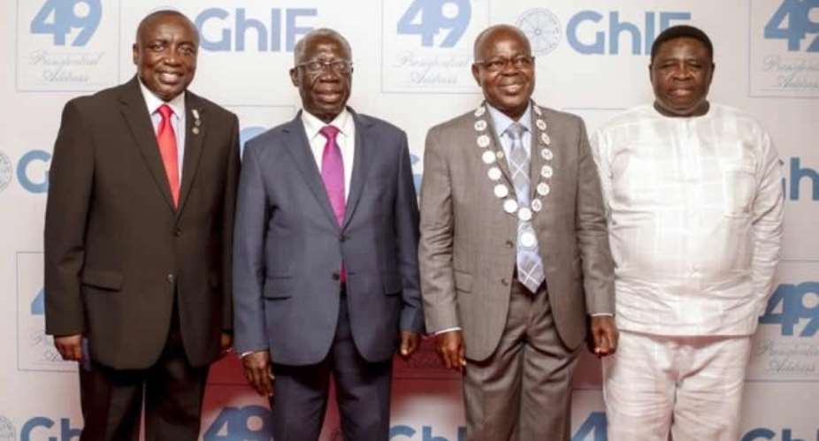 Yaw Osafo-Maafo, Snr. Minister 2nd left in a pose with Ing. Steve Amoaning Yankson 2nd right, Dr. Abu Sakara right and Ing. Kwabena Agyei Agyapong on the extreme left
