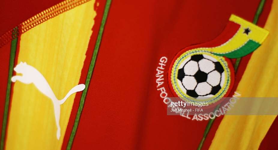 JOHANNESBURG, SOUTH AFRICA - JULY 02: The Ghana football badge is displayed on a shirt in the dressing room ahead of the 2010 FIFA World Cup South Africa Quarter Final match between Uruguay and Ghana at the Soccer City stadium on July 2, 2010 in Johannesburg, South Africa. (Photo by Jeff Mitchell - FIFA/FIFA via Getty Images)
