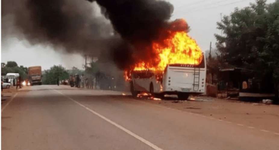 Passengers onboard bus catch flames at Akomadan