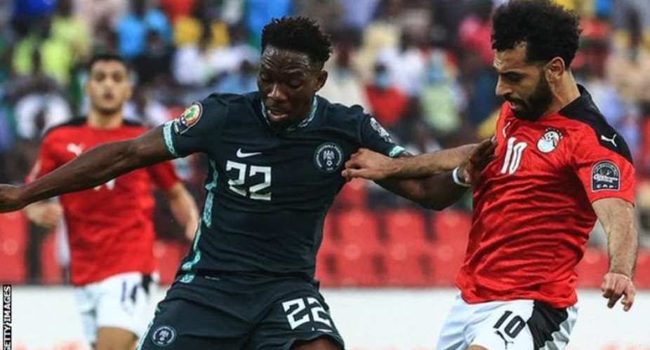 Egypt forward Mohamed Salah right was well marshalled by a Nigeria defence including Kenneth Omeruo