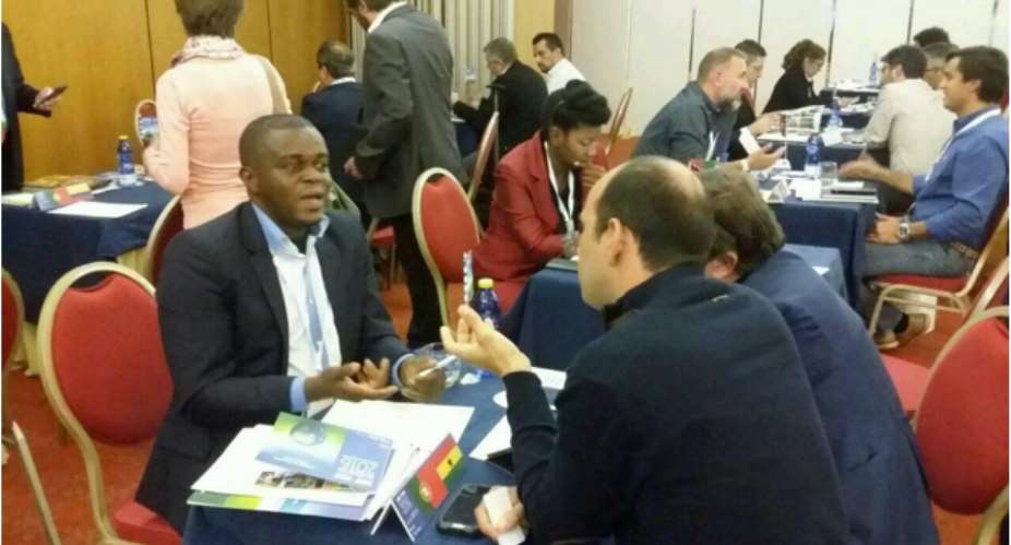 Managing Director of Elenmines company limited Dr Mawuli Lincoln Eleblue interacting with investors at the NERSANT business summit in Portugal