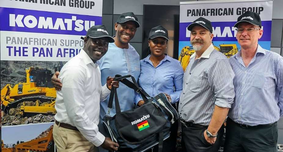Mr Herbert Mensah, President And Board Chairman Of Ghana Rugby, With Members Of One Of The 2017 Sponsors Of Ghana Rugby, The PanAfrican Equipment Group