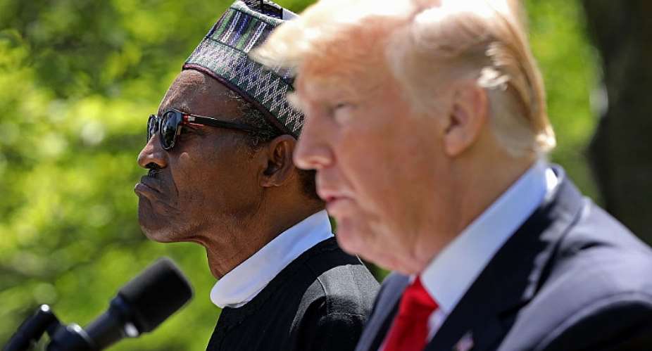 Nigerian president Muhammadu Buhari and US president Donald Trump during a press conference at the White House in 2018. - Source: Photo by Chip SomodevillaGetty Images