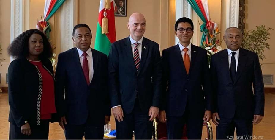 FIFA And CAF Presidents Meet President Of Madagascar Andry Rajoelina