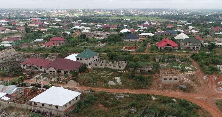 Aerial view of the affected houses