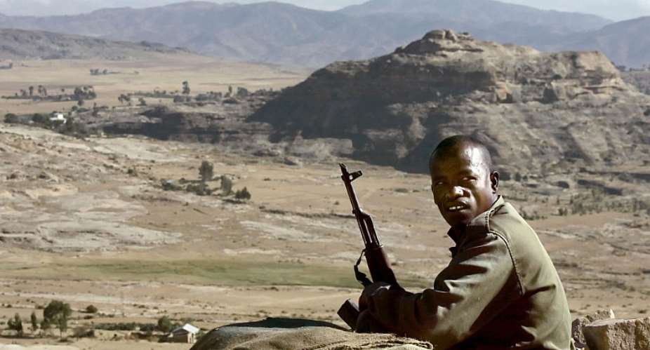 An Ethiopan soldier mans a position near Zala Anbesa in the northern Tigray region of the country, about 1,6 kilometres from the Eritrean border.  - Source: Marco LongariAFP via Getty Images