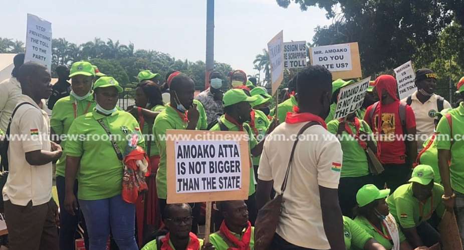 Tollbooth workers stage demo in Accra, petition Parliament over neglect