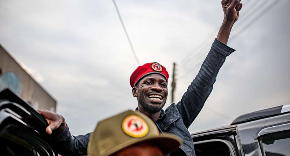 Robert Kyagulanyi Ssentamu, also known as Bobi Wine, addresses supporters in Ugandaamp;39;s capital Kampala.  - Source: Photo by Luke DrayGetty Images