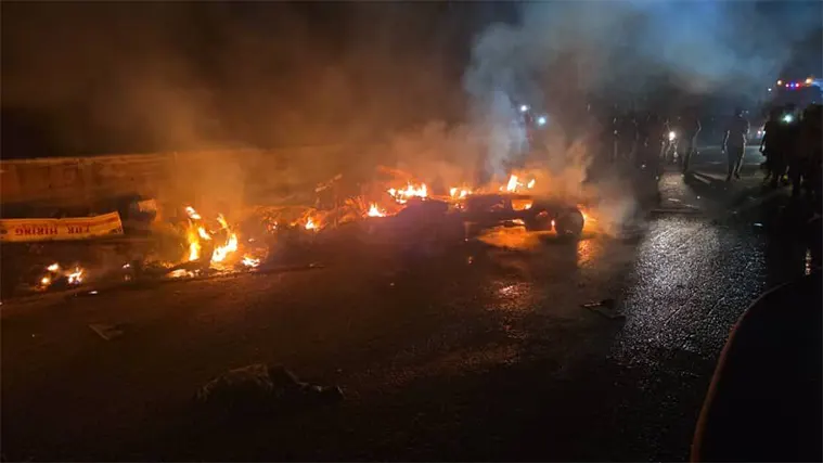 The vehicle in flames
