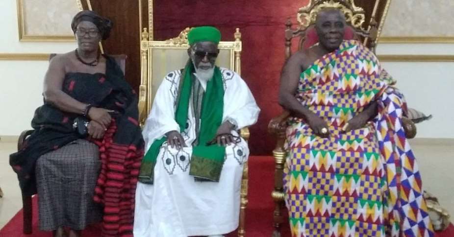 The chief Imam in a pose with the Okyenhene and the Okyenehemaa