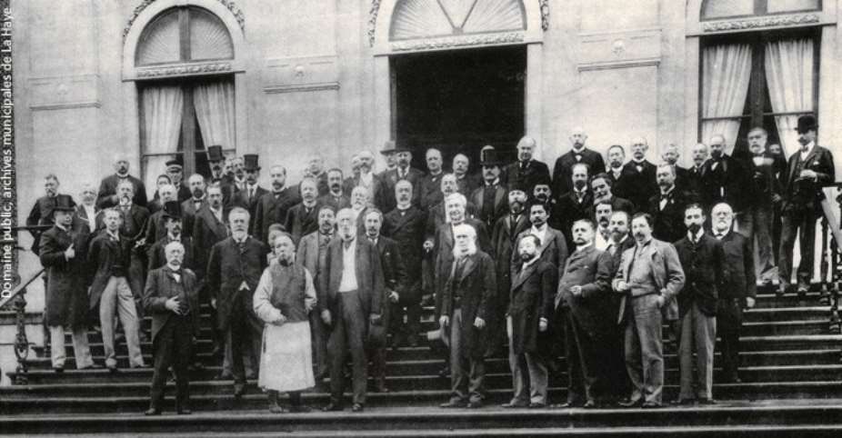 Delegates at the International Peace Conference pose on the steps of the Huis ten Bosch palace in The Hague Netherlands on 18 May 1899