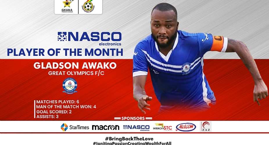 Great Olympics captain Gladson Awako wins NASCO player of the month