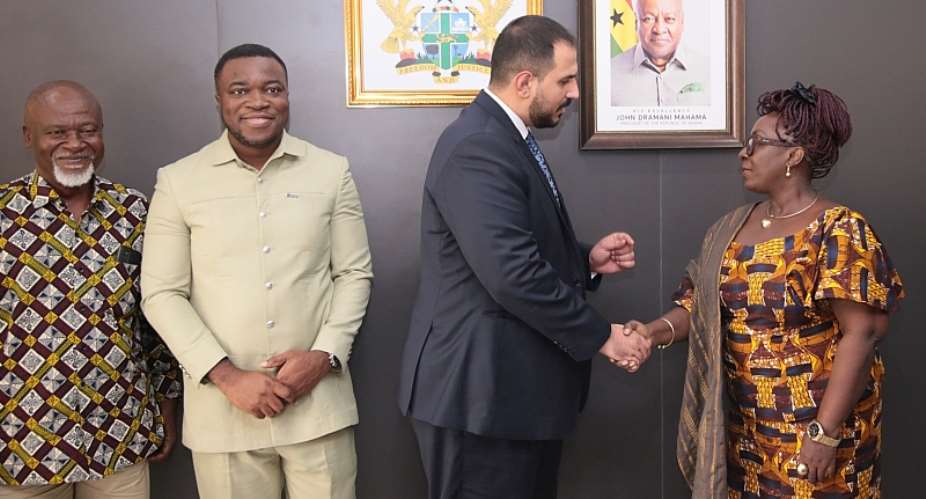 Country Manager of Emirates Airlines, Mr Salem Almana (Third from the left) exchanging pleasantries with the Minister for Tourism, Culture and Creative Arts, Hon. Abla Dzifa Gomashie